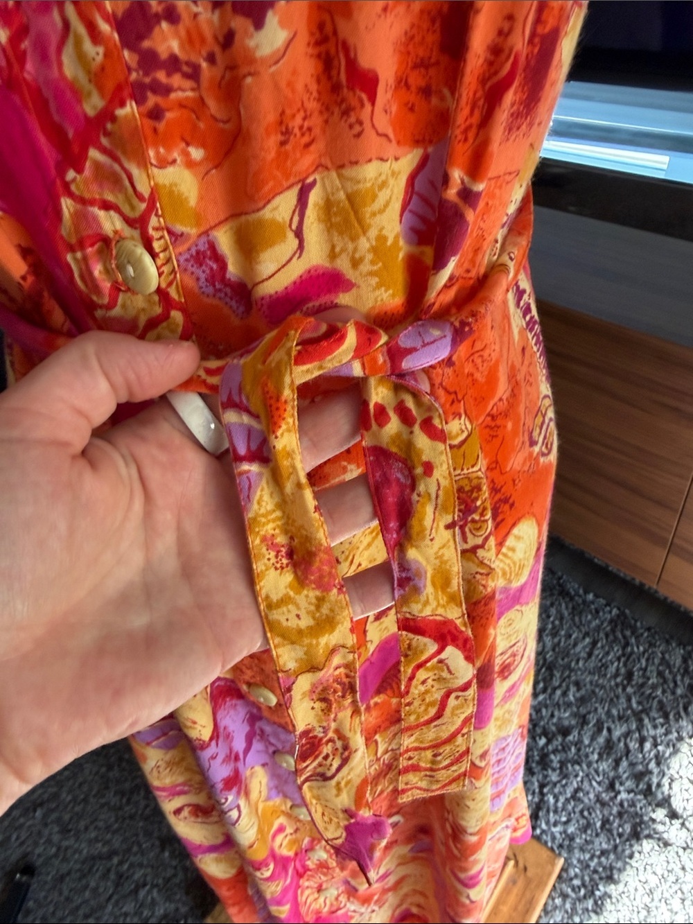 Vintage 90’s Sleeveless Maxi Dress in Fuchsia & Orange Floral Print - Picture 8 of 10